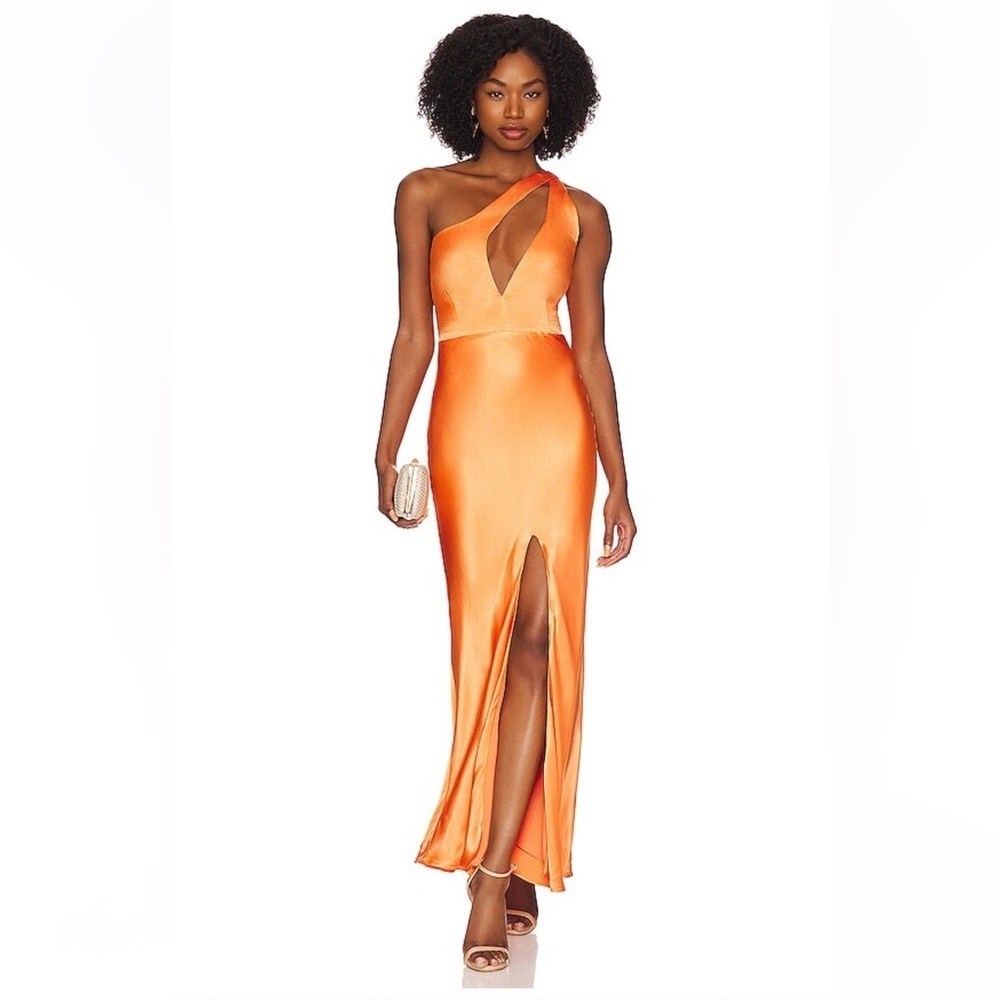 Bardot Ambroise One Shoulder Dress orange satin strappy gown Revolve M